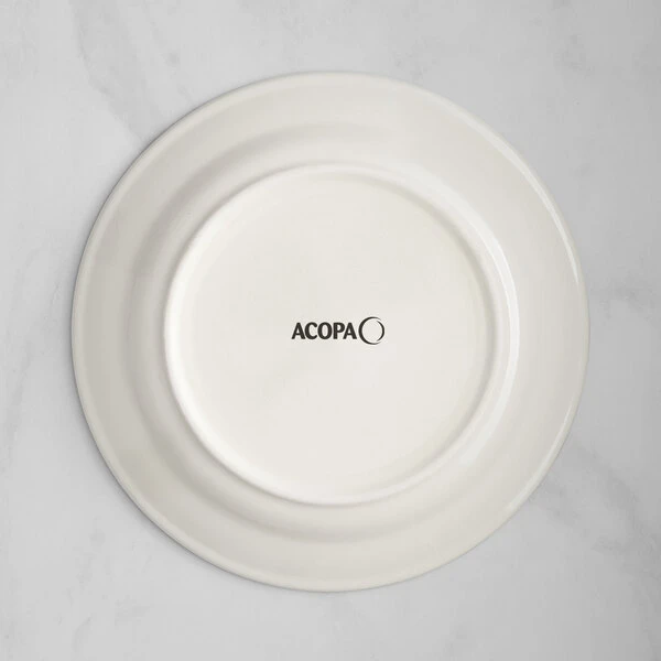Acopa 12" Ivory (American White) Stoneware Wide Rim Plate With Green Bands - 12/Case 3 Acopa 12" Ivory (American White) Stoneware Wide Rim Plate With Green Bands - 12/Case - Image 3