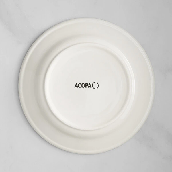 Acopa 9" Ivory (American White) Stoneware Wide Rim Plate With Green Bands - 24/Case 3 Acopa 9" Ivory (American White) Stoneware Wide Rim Plate With Green Bands - 24/Case - Image 3