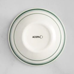 Acopa 4 Oz. Ivory (American White) Stoneware Fruit Dish With Green Bands - 36/Case -Acopa Sales 2131331