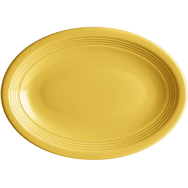 Sample - Acopa Capri 9 3/4" X 7" Citrus Yellow Oval Stoneware Coupe Platter 2 Sample - Acopa Capri 9 3/4" X 7" Citrus Yellow Oval Stoneware Coupe Platter - Image 2