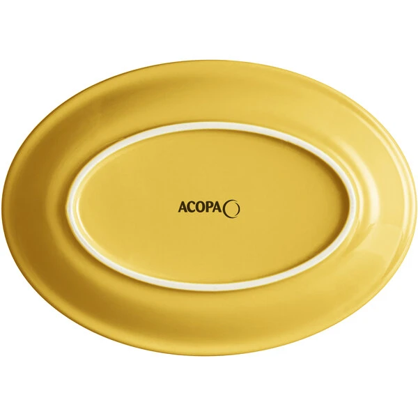 Sample - Acopa Capri 9 3/4" X 7" Citrus Yellow Oval Stoneware Coupe Platter 3 Sample - Acopa Capri 9 3/4" X 7" Citrus Yellow Oval Stoneware Coupe Platter - Image 3