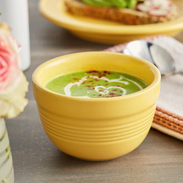 Acopa Capri 8 Oz. Citrus Yellow Stoneware Bouillon - 12/Pack 1 Acopa Capri 8 Oz. Citrus Yellow Stoneware Bouillon - 12/Pack