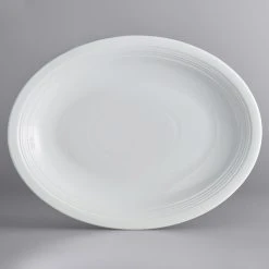 Alternative view of Sample - Acopa Capri 13 3/4" X 10 1/2" Coconut White Oval Stoneware Coupe Platter