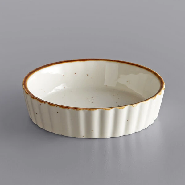 Acopa Keystone 6 Oz. Vanilla Bean Stoneware Souffle / Creme Brulee Dish - 48/Case 2 Acopa Keystone 6 Oz. Vanilla Bean Stoneware Souffle / Creme Brulee Dish - 48/Case - Image 2