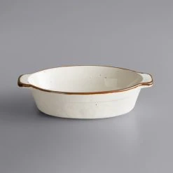 Alternative view of Acopa Keystone 18 Oz. Vanilla Bean Stoneware Oval Baker / Casserole Dish - 6/Case