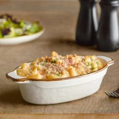 Acopa Keystone 18 Oz. Vanilla Bean Stoneware Oval Baker / Casserole Dish - 6/Case