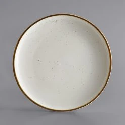 Alternative view of Acopa Keystone 12 1/2" Vanilla Bean Stoneware Coupe Plate - 12/Case