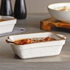 Acopa Keystone 15 Oz. Vanilla Bean Stoneware Rectangular Baker / Casserole Dish - 16/Case