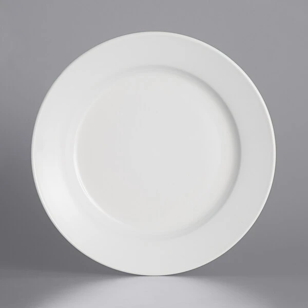 Acopa 12" Bright White Wide Rim Rolled Edge Stoneware Plate - 12/Case 2 Acopa 12" Bright White Wide Rim Rolled Edge Stoneware Plate - 12/Case - Image 2