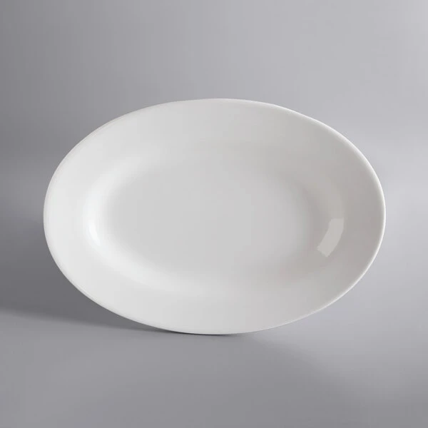 Acopa 16" X 11 1/4" Bright White Wide Rim Rolled Edge Oval Stoneware Platter - 6/Case 2 Acopa 16" X 11 1/4" Bright White Wide Rim Rolled Edge Oval Stoneware Platter - 6/Case - Image 2