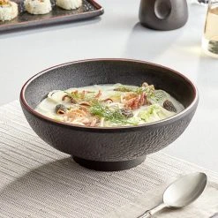Acopa Heika 48 Oz. Black Matte Textured Stoneware Bowl - 6/Case