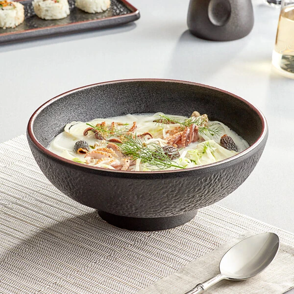 Acopa Heika 48 Oz. Black Matte Textured Stoneware Bowl - 6/Case 1 Acopa Heika 48 Oz. Black Matte Textured Stoneware Bowl - 6/Case