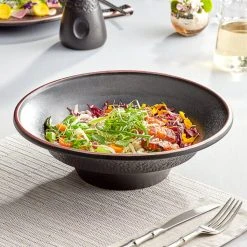 Acopa Heika 70 Oz. Black Matte Textured Wide Rim Stoneware Pasta Bowl - 6/Case