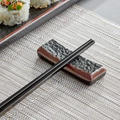 Acopa Heika Black Matte Textured Stoneware Chopstick Rest