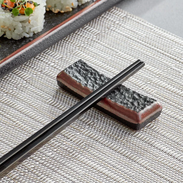 Acopa Heika Black Matte Textured Stoneware Chopstick Rest 1 Acopa Heika Black Matte Textured Stoneware Chopstick Rest