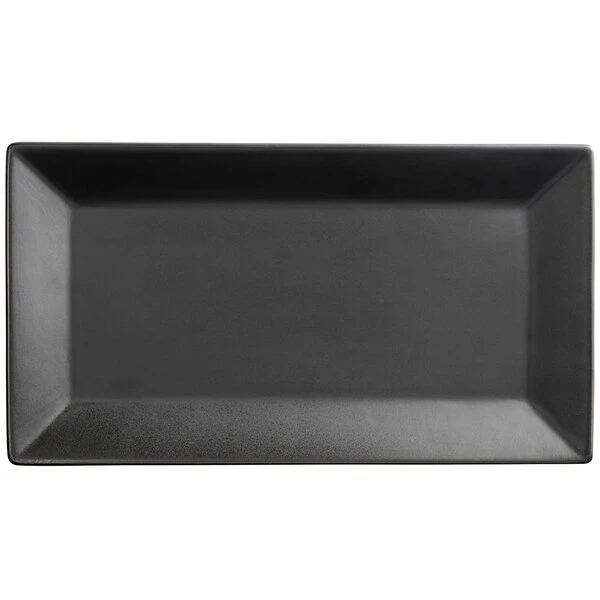 Acopa 13" X 7 1/4" Matte Black Rectangular Stoneware Platter - 12/Case 2 Acopa 13" X 7 1/4" Matte Black Rectangular Stoneware Platter - 12/Case - Image 2