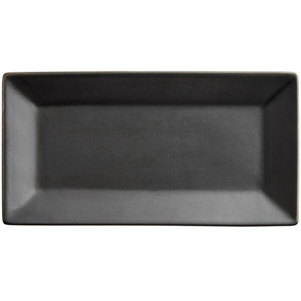 Acopa 8 1/2" X 4 1/2" Matte Black Rectangular Stoneware Platter - 24/Case 2 Acopa 8 1/2" X 4 1/2" Matte Black Rectangular Stoneware Platter - 24/Case - Image 2