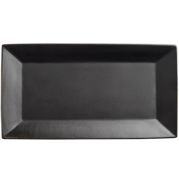 Acopa 14 1/2" X 8 1/4" Matte Black Rectangular Stoneware Platter - 12/Case 2 Acopa 14 1/2" X 8 1/4" Matte Black Rectangular Stoneware Platter - 12/Case - Image 2