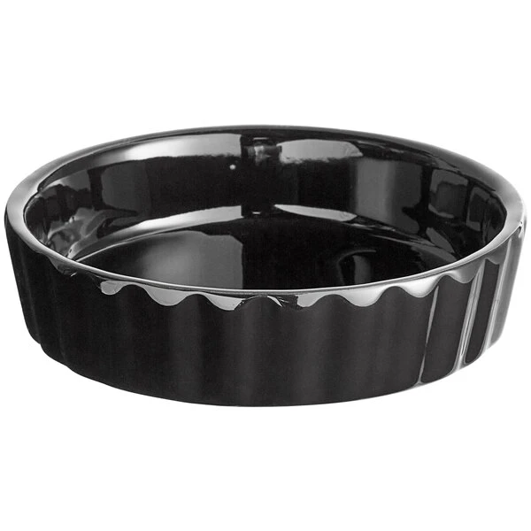 Acopa 8 Oz. Round Glossy Black Fluted Stoneware Souffle / Creme Brulee Dish - 36/Case 2 Acopa 8 Oz. Round Glossy Black Fluted Stoneware Souffle / Creme Brulee Dish - 36/Case - Image 2