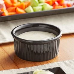 Acopa 4.5 Oz. Glossy Black Fluted Stoneware Ramekin - 48/Case 7 Acopa 4.5 Oz. Glossy Black Fluted Stoneware Ramekin - 48/Case -Acopa Sales 2173653