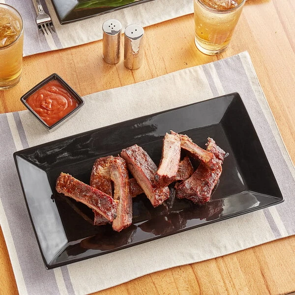 Acopa 14 1/2" X 8 1/4" Glossy Black Rectangular Stoneware Platter - 12/Case 1 Acopa 14 1/2" X 8 1/4" Glossy Black Rectangular Stoneware Platter - 12/Case