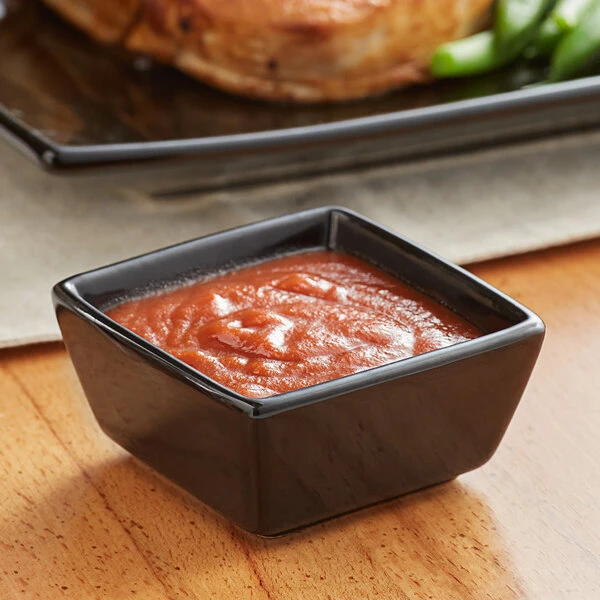 Acopa 4 Oz. Glossy Black Square Stoneware Sauce Cup - 36/Case 1 Acopa 4 Oz. Glossy Black Square Stoneware Sauce Cup - 36/Case