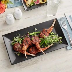 Acopa 13" X 7 1/4" Matte Black Rectangular Stoneware Platter - 12/Case