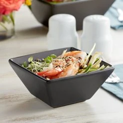 Acopa 8 Oz. Matte Black Square Stoneware Bowl - 12/Pack