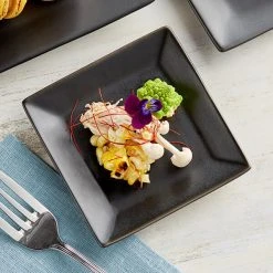 Acopa 4" Matte Black Square Stoneware Plate - 12/Pack