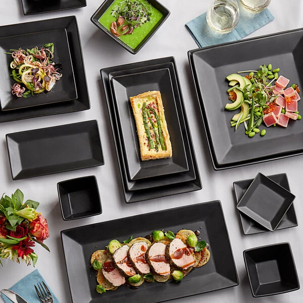 Acopa 5" Matte Black Square Stoneware Plate - 48/Case 4 Acopa 5" Matte Black Square Stoneware Plate - 48/Case - Image 4