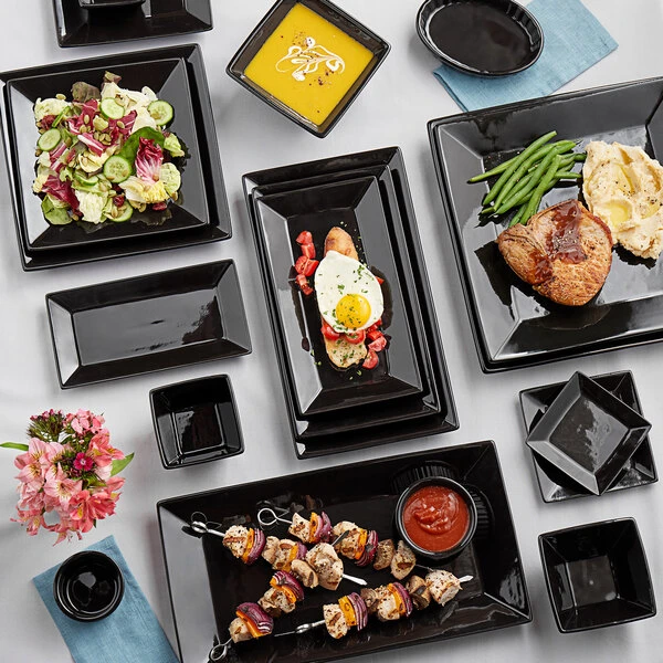 Acopa 5" Glossy Black Square Stoneware Plate - 48/Case 4 Acopa 5" Glossy Black Square Stoneware Plate - 48/Case - Image 4