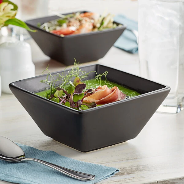 Acopa 18 Oz. Matte Black Square Stoneware Bowl - 24/Case 1 Acopa 18 Oz. Matte Black Square Stoneware Bowl - 24/Case