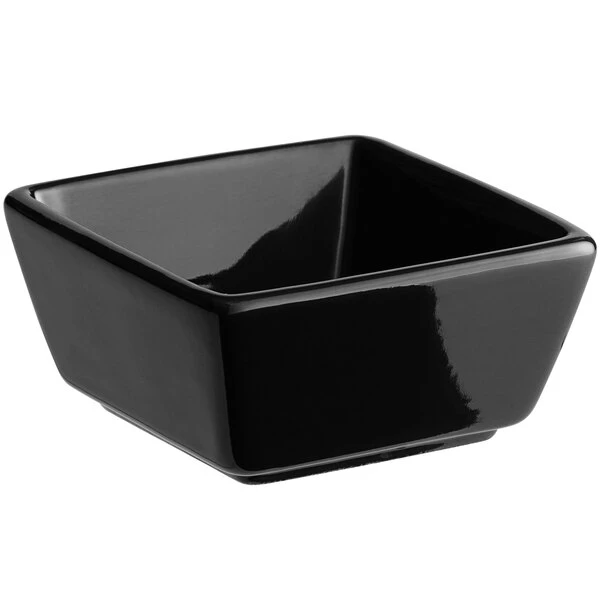 Acopa 4 Oz. Glossy Black Square Stoneware Sauce Cup - 12/Pack 2 Acopa 4 Oz. Glossy Black Square Stoneware Sauce Cup - 12/Pack - Image 2