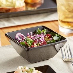 Acopa 8 Oz. Glossy Black Square Stoneware Bowl - 12/Pack