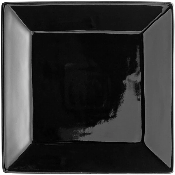 Acopa 8" Glossy Black Square Stoneware Plate - 4/Pack 2 Acopa 8" Glossy Black Square Stoneware Plate - 4/Pack - Image 2