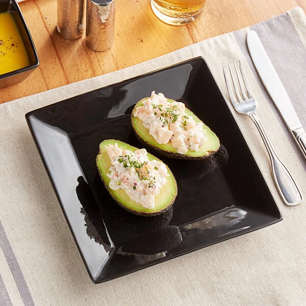 Acopa 8" Glossy Black Square Stoneware Plate - 4/Pack 1 Acopa 8" Glossy Black Square Stoneware Plate - 4/Pack