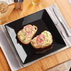 Acopa 12" Glossy Black Square Stoneware Plate - 3/Pack