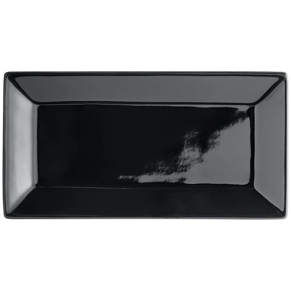 Acopa 8 1/2" X 4 1/2" Glossy Black Rectangular Stoneware Platter - 6/Pack 2 Acopa 8 1/2" X 4 1/2" Glossy Black Rectangular Stoneware Platter - 6/Pack - Image 2