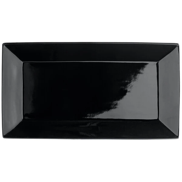Acopa 14 1/2" X 8 1/4" Glossy Black Rectangular Stoneware Platter - 3/Pack 2 Acopa 14 1/2" X 8 1/4" Glossy Black Rectangular Stoneware Platter - 3/Pack - Image 2