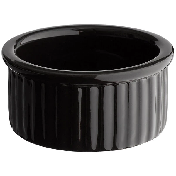 Acopa 2.5 Oz. Glossy Black Fluted Stoneware Ramekin - 48/Case 2 Acopa 2.5 Oz. Glossy Black Fluted Stoneware Ramekin - 48/Case - Image 2