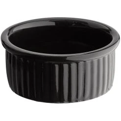 Acopa 4.5 Oz. Glossy Black Fluted Stoneware Ramekin - 48/Case