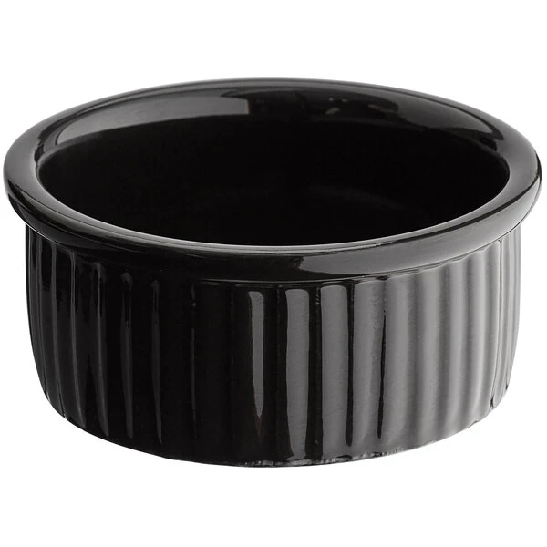 Acopa 4.5 Oz. Glossy Black Fluted Stoneware Ramekin - 48/Case 1 Acopa 4.5 Oz. Glossy Black Fluted Stoneware Ramekin - 48/Case