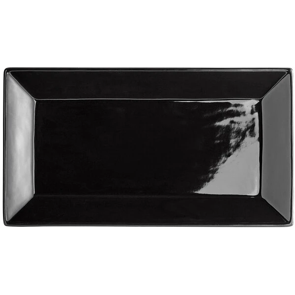 Acopa 13" X 7 1/4" Glossy Black Rectangular Stoneware Platter - 3/Pack 2 Acopa 13" X 7 1/4" Glossy Black Rectangular Stoneware Platter - 3/Pack - Image 2