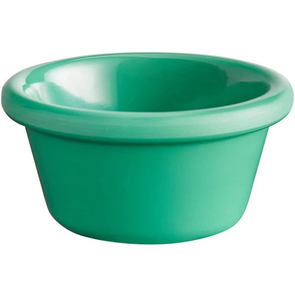 Acopa Foundations 2 Oz. Green Smooth Melamine Ramekin - 12/Case 2 Acopa Foundations 2 Oz. Green Smooth Melamine Ramekin - 12/Case - Image 2