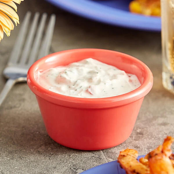Acopa Foundations 4 Oz. Orange Smooth Melamine Ramekin - 12/Case 1 Acopa Foundations 4 Oz. Orange Smooth Melamine Ramekin - 12/Case
