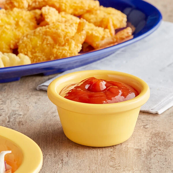 Acopa Foundations 2 Oz. Yellow Smooth Melamine Ramekin - 12/Case 1 Acopa Foundations 2 Oz. Yellow Smooth Melamine Ramekin - 12/Case