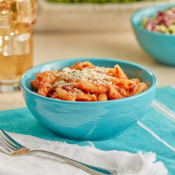 Acopa Capri 19 Oz. Caribbean Turquoise Stoneware Bistro Bowl - 12/Case 1 Acopa Capri 19 Oz. Caribbean Turquoise Stoneware Bistro Bowl - 12/Case