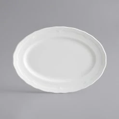 Alternative view of Sample - Acopa Condesa 9 3/4" X 7" Pearl White Scalloped Wide Rim Porcelain Platter