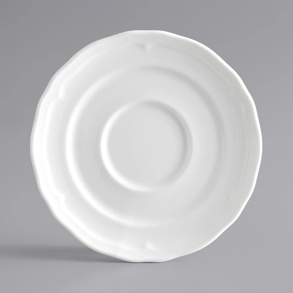 Sample - Acopa Condesa 6" Pearl White Scalloped Porcelain Saucer 2 Sample - Acopa Condesa 6" Pearl White Scalloped Porcelain Saucer - Image 2