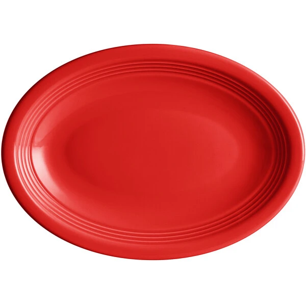Sample - Acopa Capri 9 3/4" X 7" Passion Fruit Red Oval Stoneware Coupe Platter 2 Sample - Acopa Capri 9 3/4" X 7" Passion Fruit Red Oval Stoneware Coupe Platter - Image 2